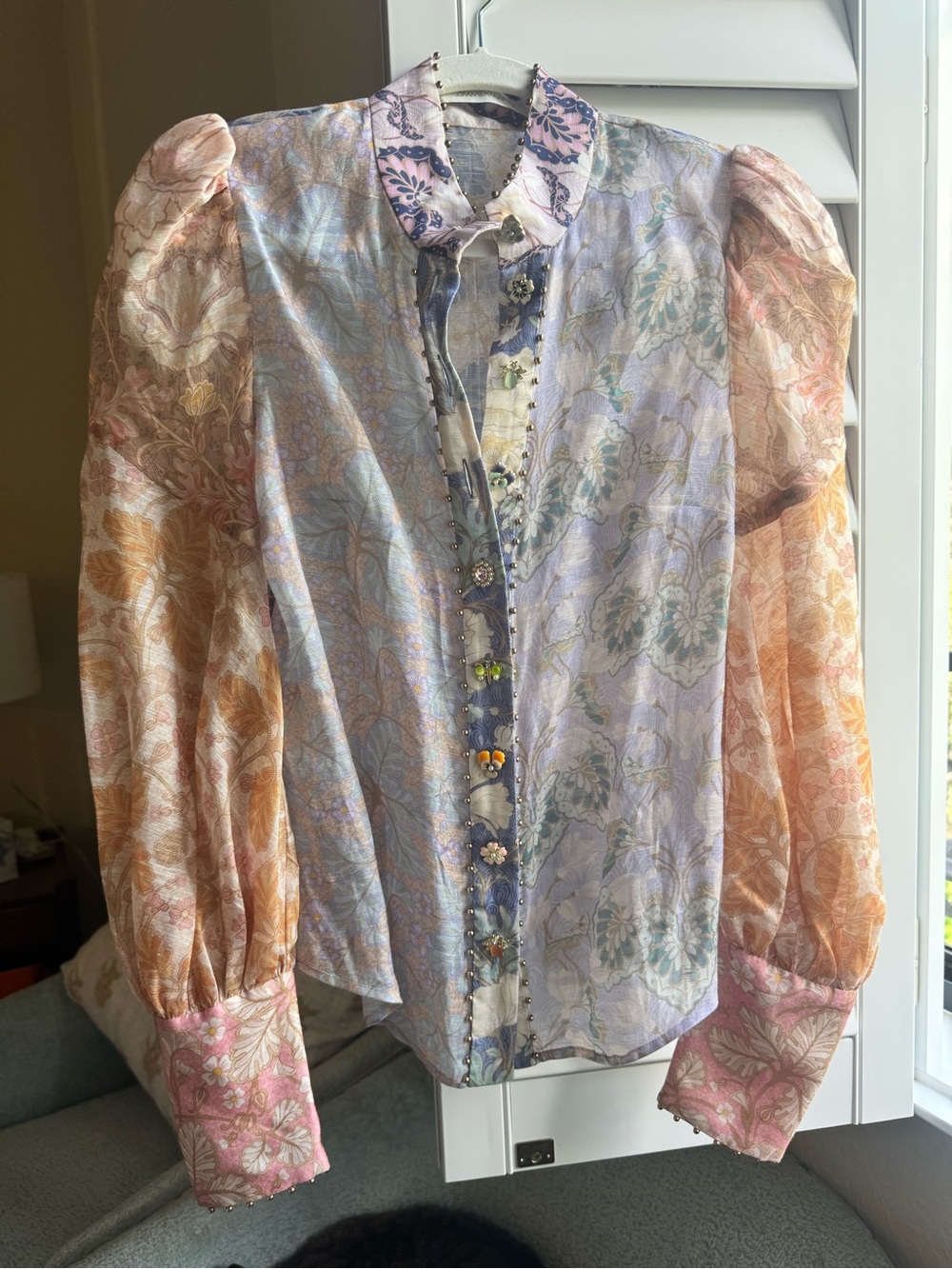 Zimmermann Pastel Floral Puff Sleeve Blouse - Pink, Peach, Blue